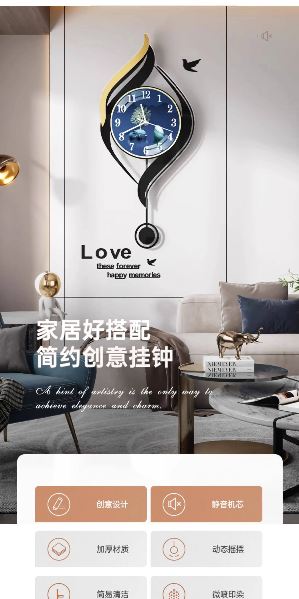 Chinese Style Xenomorph Wall Clock Modern Creative Luxury Metal Art Decor Silent Wall Watch For Living Room Study Home Decor