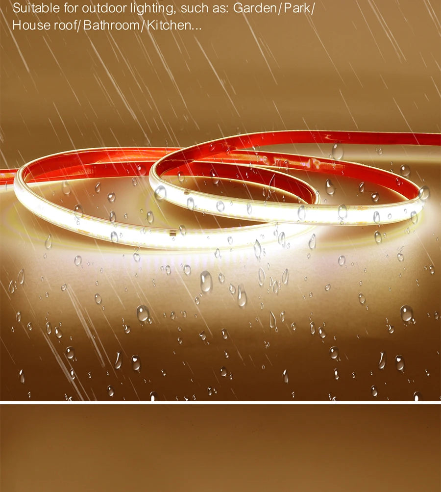 1-50M 220V COB LED Strip Light High Bright Flexible Ribbon Light Tape IP68 Waterproof Outdoor Garden LED Strip 3000K 4000K 6000K