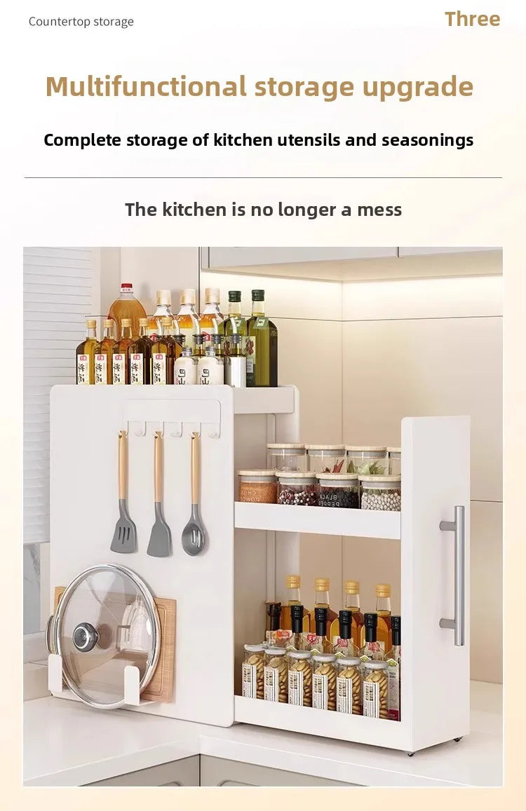 Kitchen Pull-out Spice Rack Countertop Multifunctional Seasoning Storage Rack Dustproof Ultra-Narrow Box Cabinet