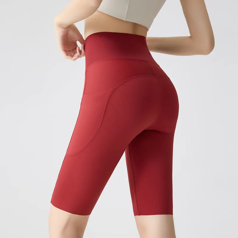 BIVIGAOS Summer Pocket Yoga Sharkskin Bicycle Shorts Women Thin High Waist Push Up Naked Feeling Sports Fitness Cycling Shorts