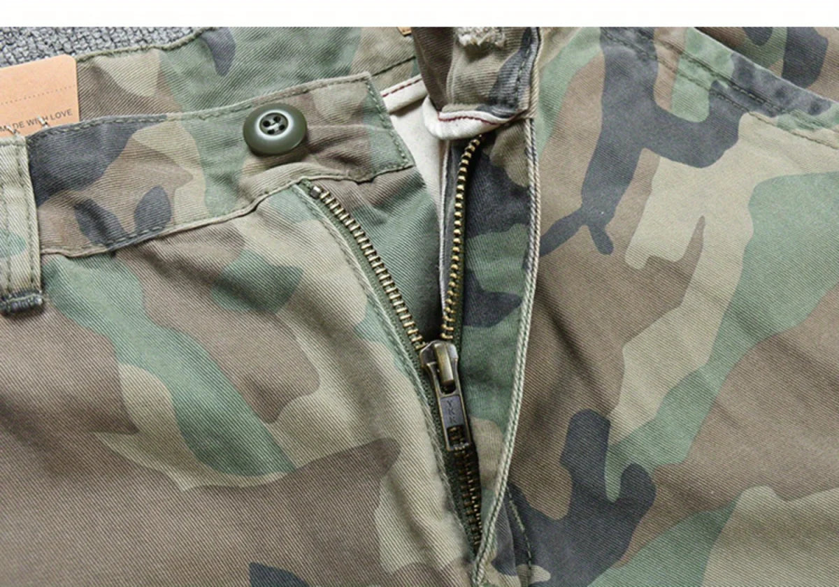 Camouflage Tooling Shorts Men's Pure Cotton Short Pants Trendy Brand Loose Straight Washed Trendy Men's Casual Cargo Short Pants