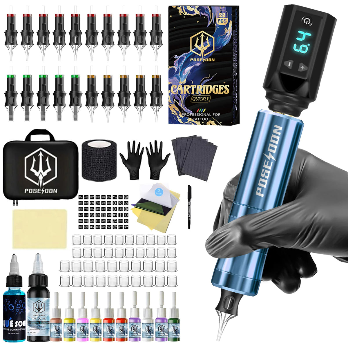Tattoo Kit POSEIDON V5 High Quality Tattoo Pen Kit For Permanent Makeup Tattoo Machine Wireless Tattoo Power Supply Tattoo Kit