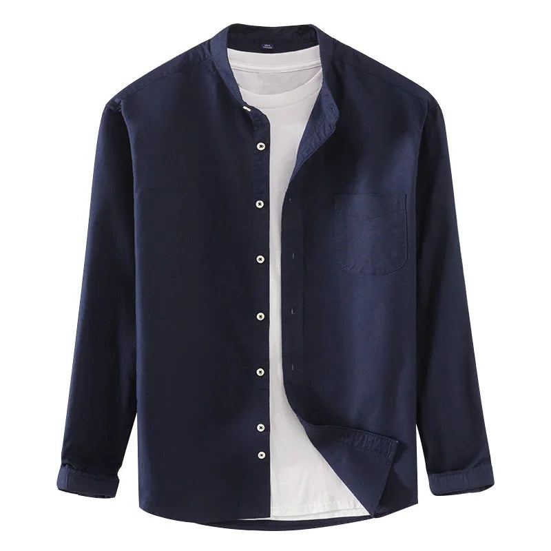2027 Cotton Stand-up Neck Oxford Spinning Anti-wrinkle Casual Spring Autumn New Men's Shirt Jackets Long Sleeve Shirt Men's