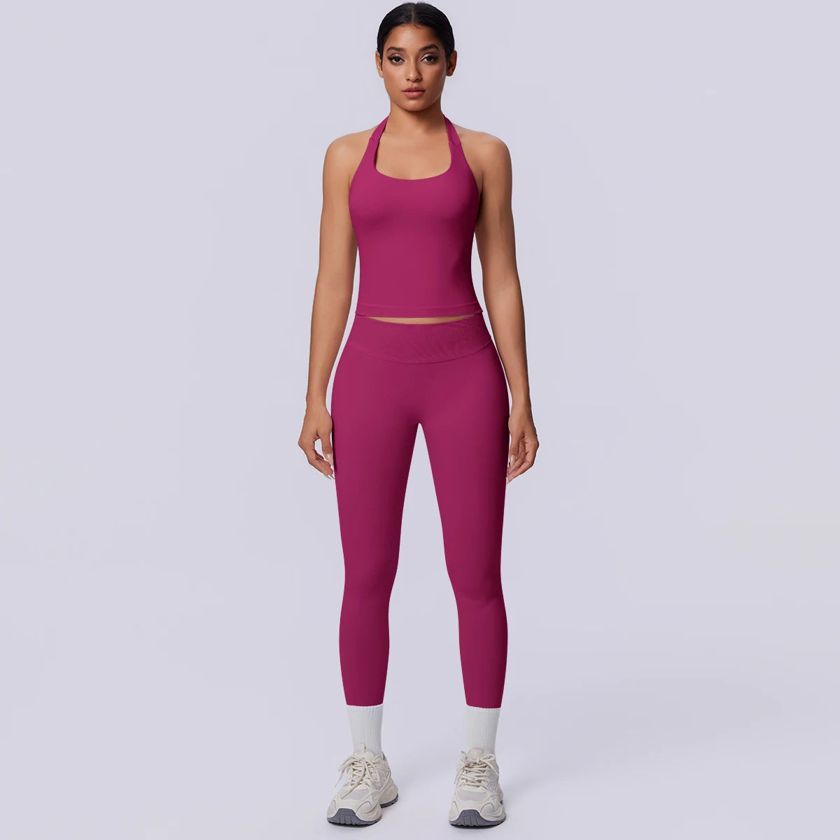 2PCS Woman Yoga Set Solid Color Sexy Fitness Top Summer Gym Workout High Stretch Female Pants Sports Fitness Clothing Yoga Set