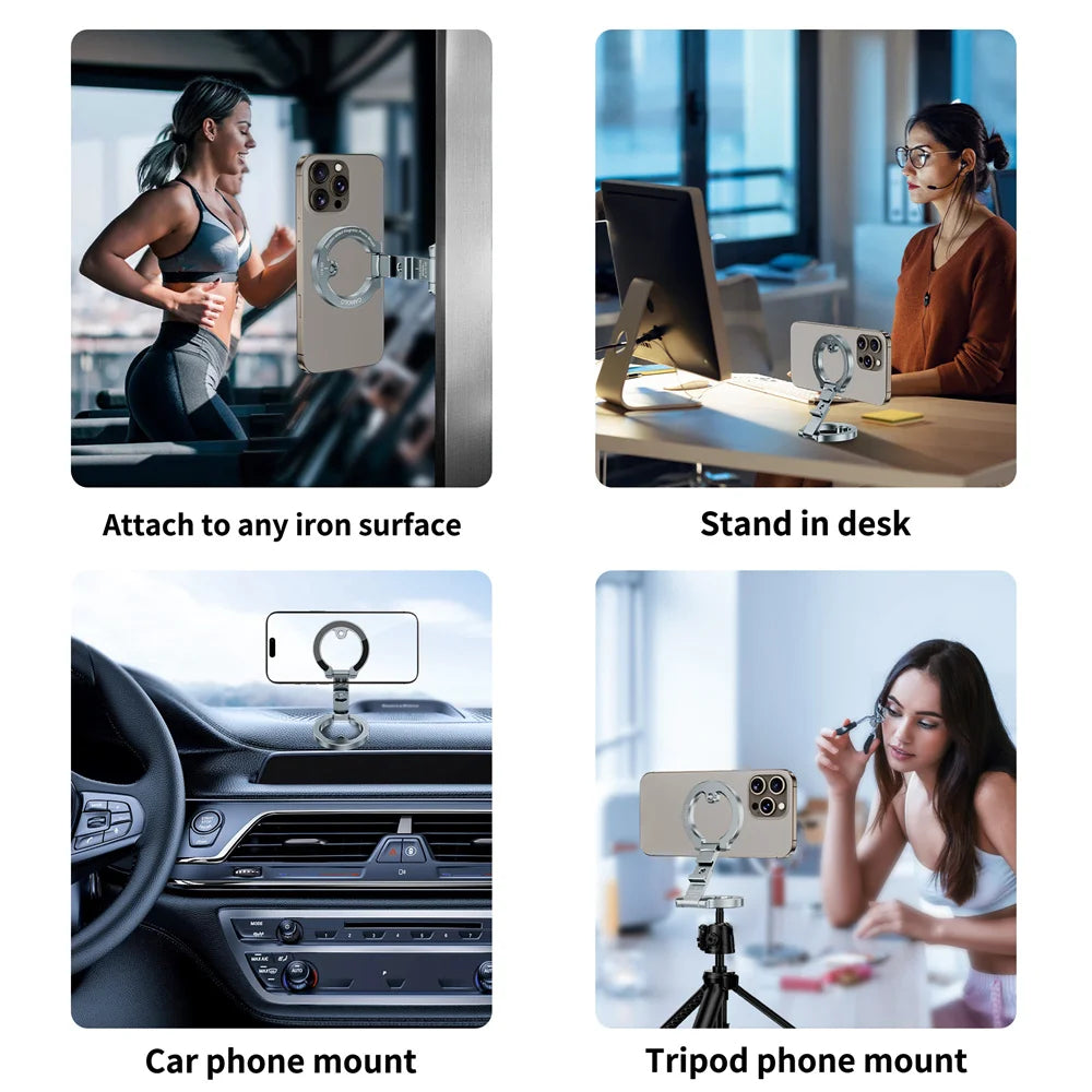 Dual-Sided Magnetic Phone Holder w Cold Shoe 1/4"-20 Gym Car Holder Phone Stand For MagSafe iPhone 17 16 15 14 13 Android Tripod