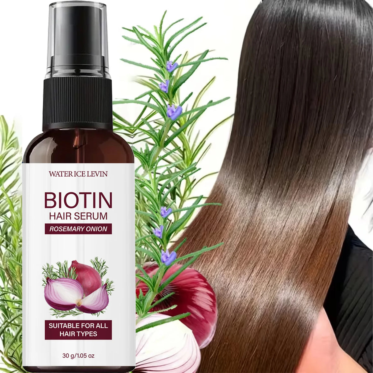 Biotin Rosemary Onion Hair Serum, Smooth & Supple Treatment for All Hair Types, Nourishing Growth Serum