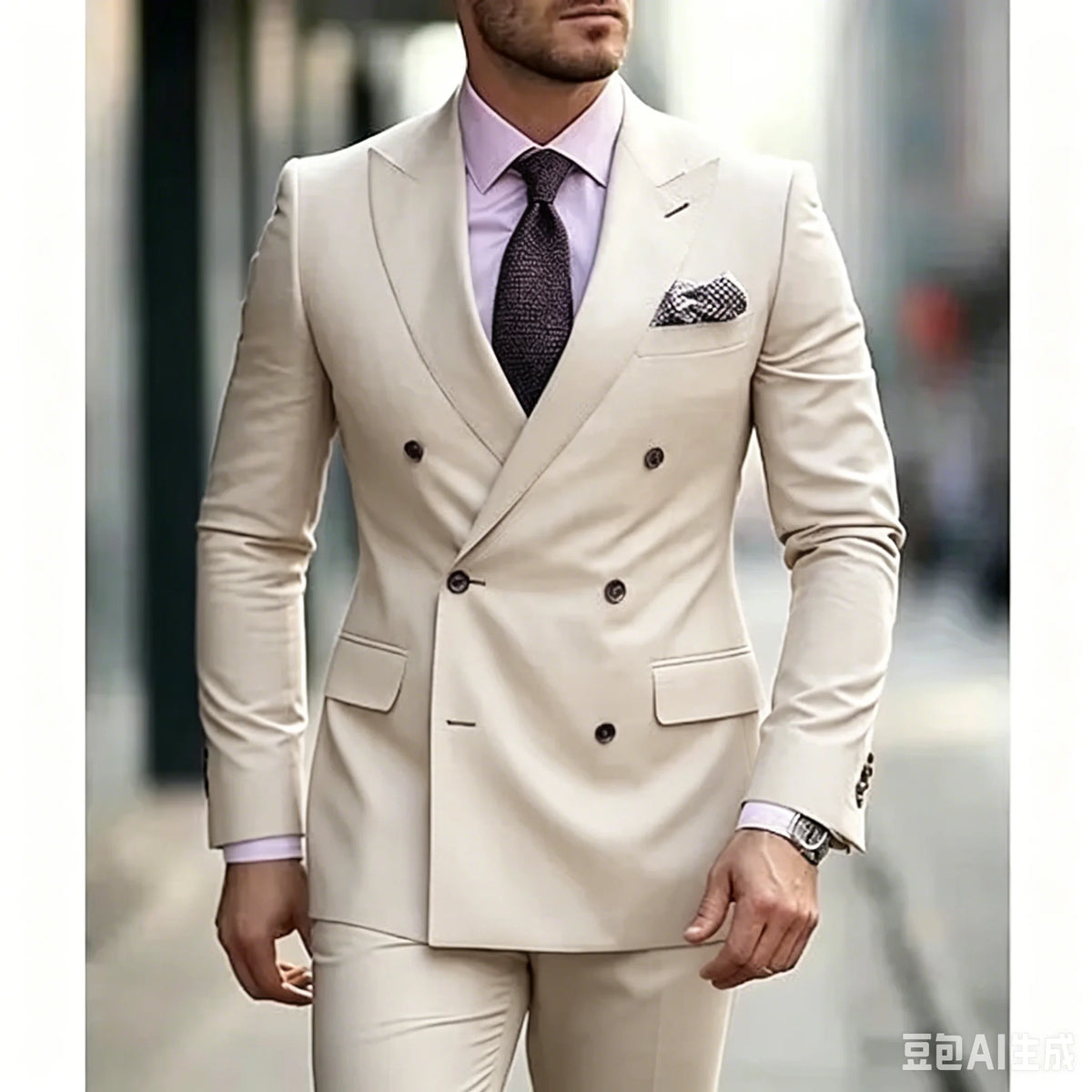 Men's Suits Solid 2 Pieces Plus Size Wedding Daily Business Formal Men Suits Tailored Silm Fit Double Breasted 6 Buttons