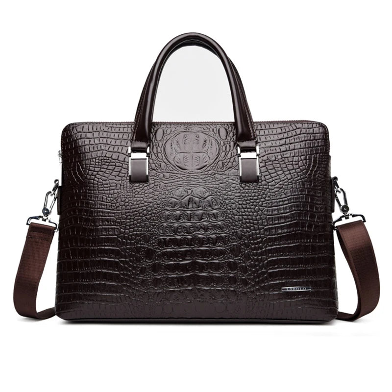 PU Leather Briefcase Bag Man Crocodile Alligator Tote Handbag Laptop 14 Computer Male Shoulder Business Messenger Portable Bag