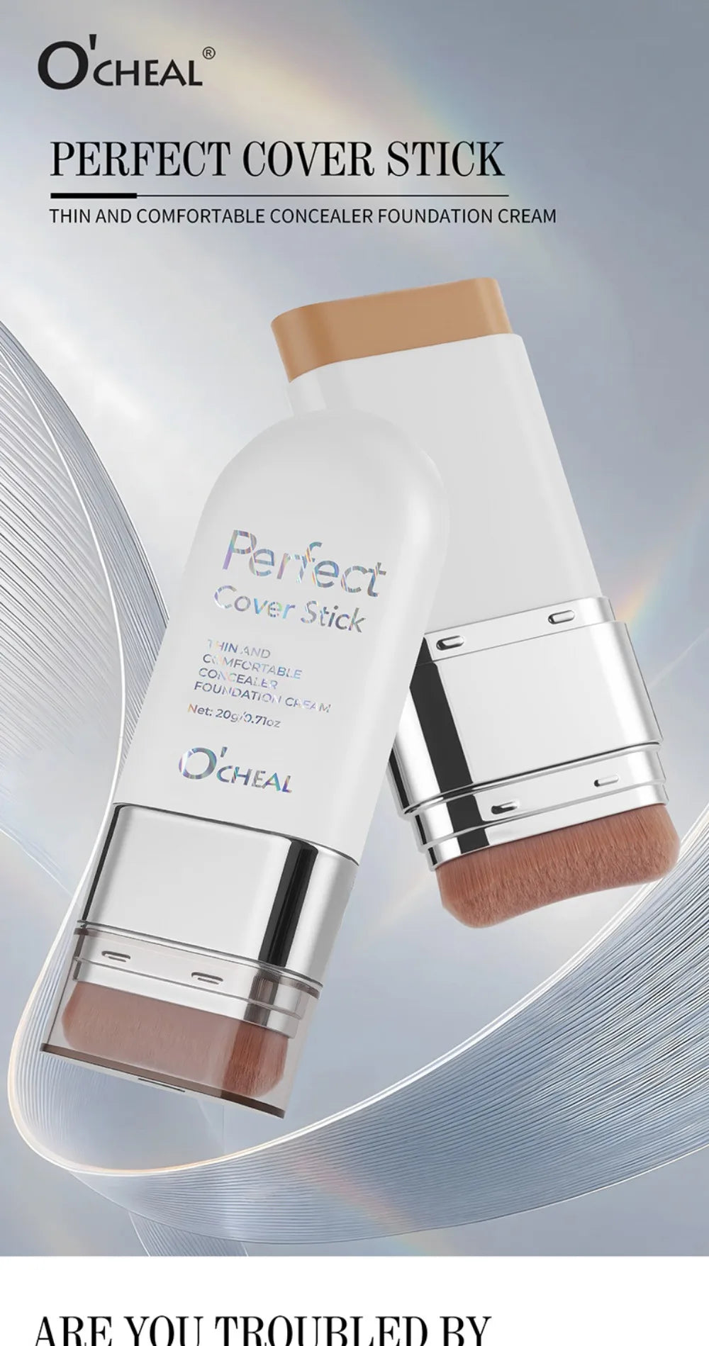 Thin and Comfortable Perfect Cover Stick Waterproof Instant Natural Concealer Foundation Stick with Brush Long-lasting