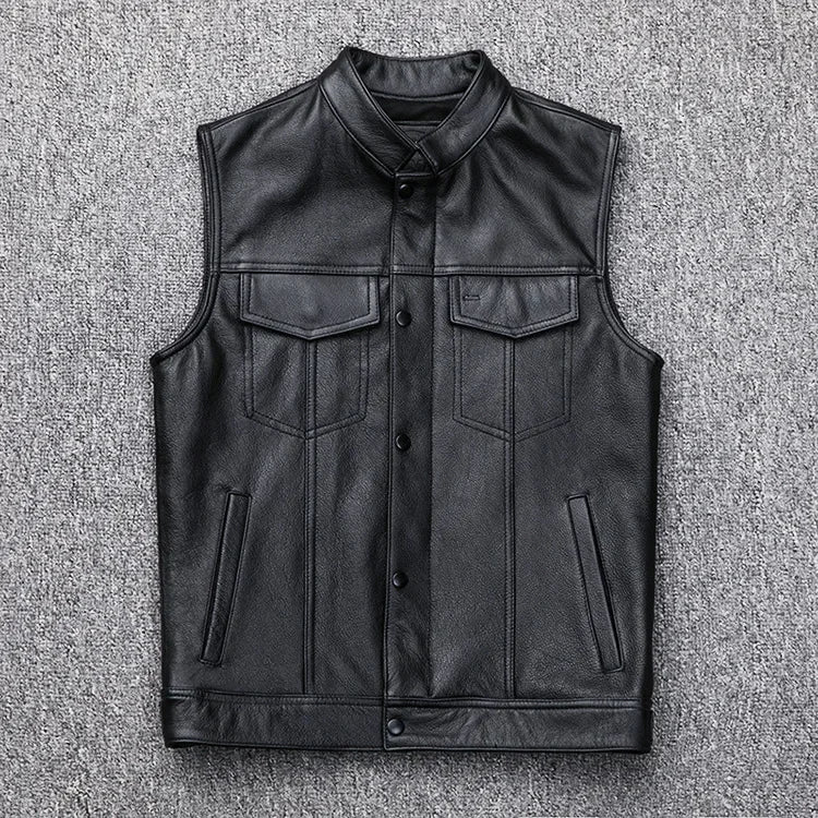 Biker Men's Faux Leather Waistcoat Men's Leather Vest Autumn Winter Motorcycle Zipper Button Motorcycle Casual Leather Vest