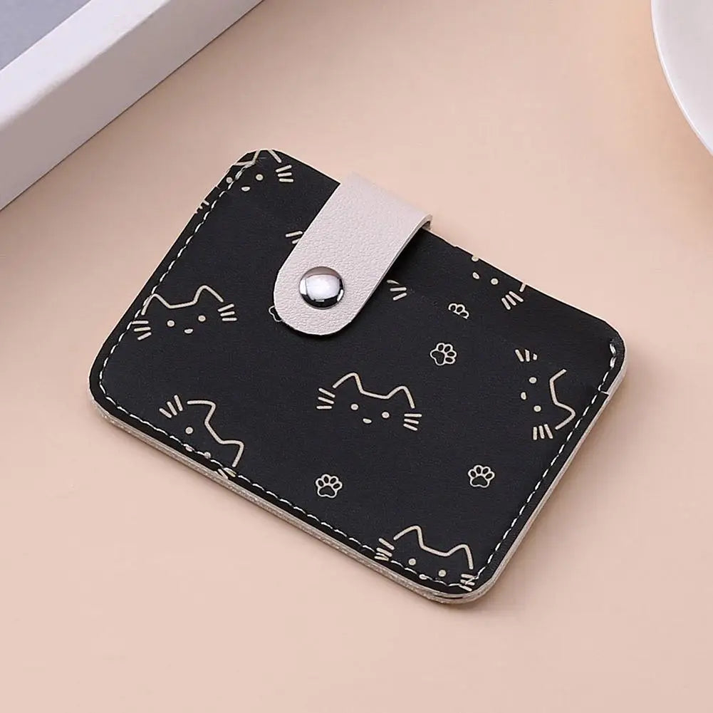 Cute Cat Print Card Holder Wallet for Women Girls Fashion PU Leather Money Bags Mini Slim Coin Purse Portable Daily Gift