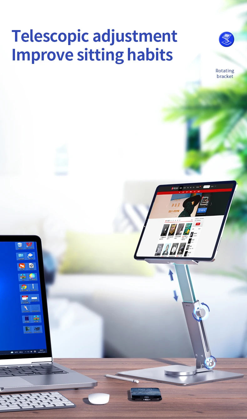 Aluminum Tablet Stand 360°Rotating Folding Adjustable Desk Holder Mount Riser for iPad Pro Air 4 Mini 12.9 4-14 Inch Xiaomi Tab