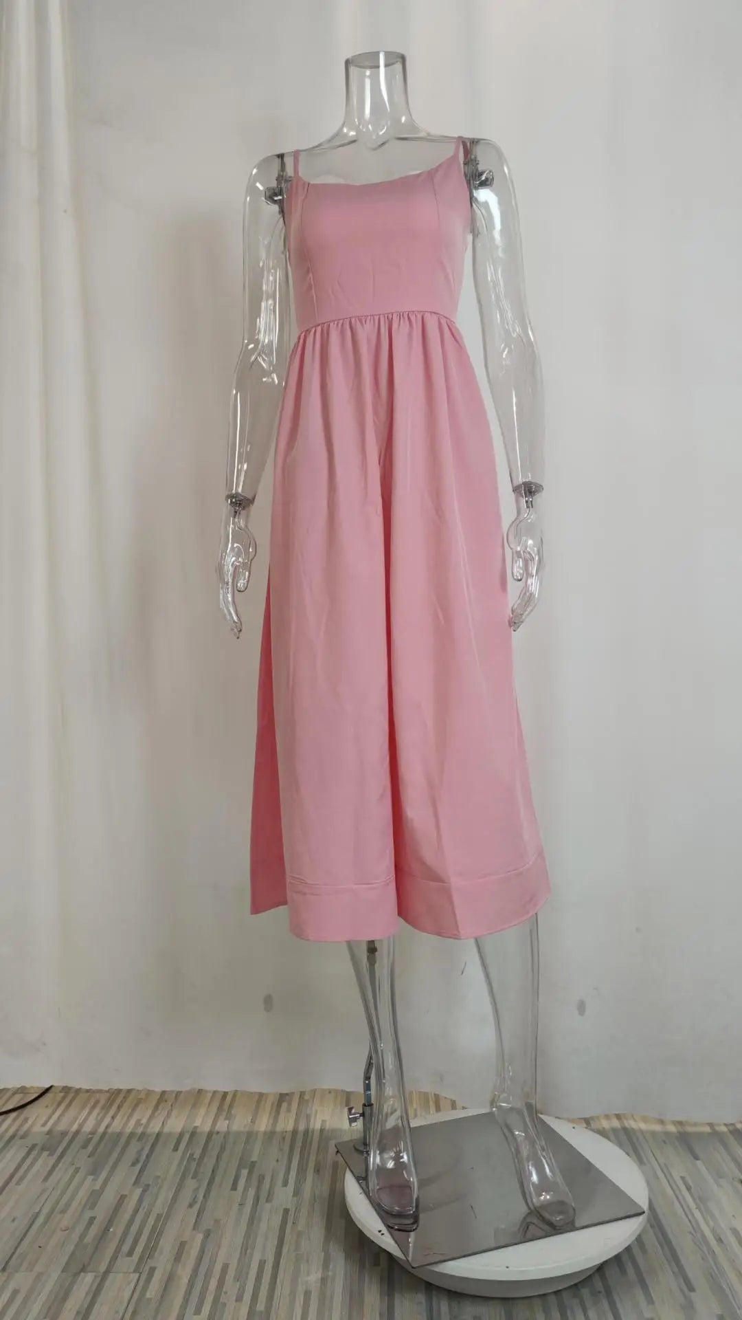 Summer U-neck Casual Female Vintage Elegant Spaghetti Strap Dress Women Elegant Solid Sleeveless A-line Midi Women's Dresses