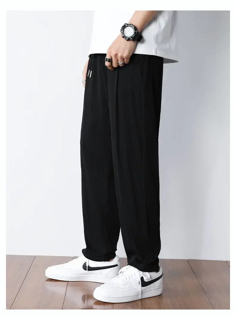 Summer White Casual Pants Men's Ice Silk Pants Men's Drape Floor Mop Pants Korean Straight Loose Wide Leg Long Pants