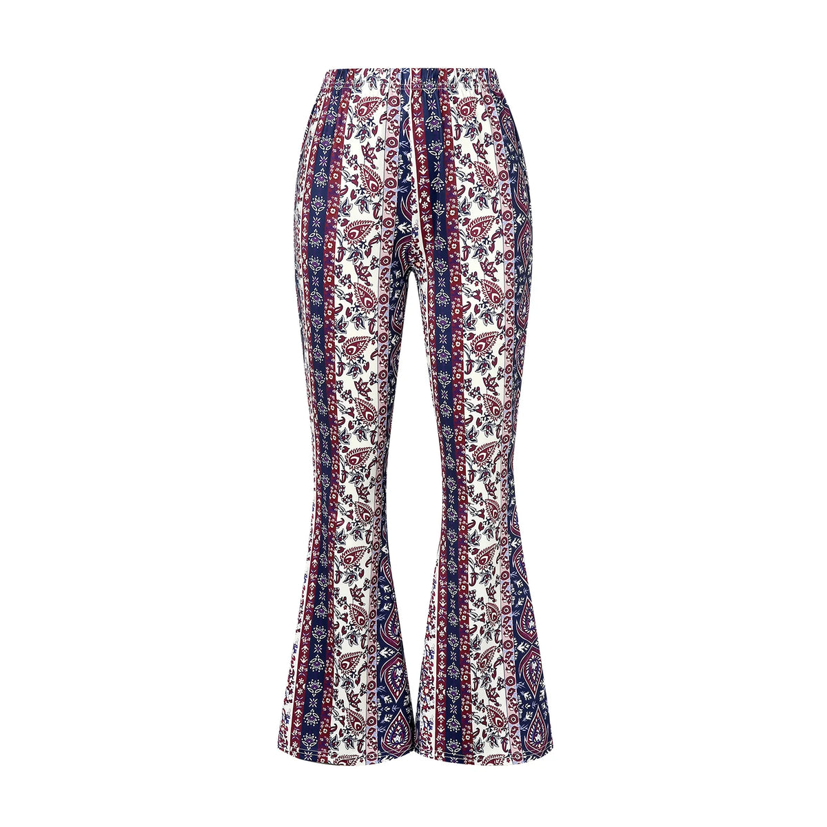 Women Spring Summer Floral Print Elastic Waist Flare Pants Casual High Waist Slimming Long Pants Trousers Leggings Streetwear
