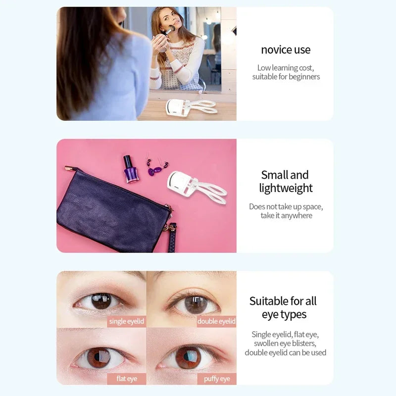 Electric Heated Eyelash Curler USB Rechargeable, Long-Lasting Curl for Natural-Looking Lashes, for Daily Makeup Professional Use