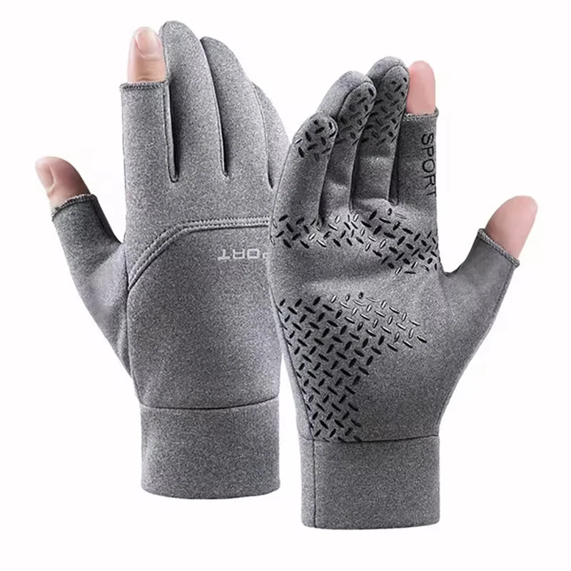 Winter Fishing Men's Gloves Women Cycling Warm Anti-Slip Gloves for Fishing Sports Touch Screen Two Fingers Cut Outdoor Angling