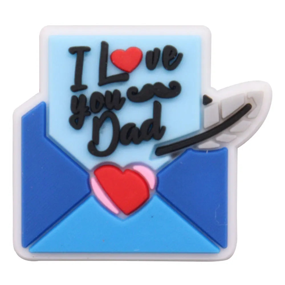 1-34PCS Cartoon Papa Happy Father's Day Best Dad Heart PVC Shoes Charms Accessories Buckle Clog Decorations DIY Bracelet