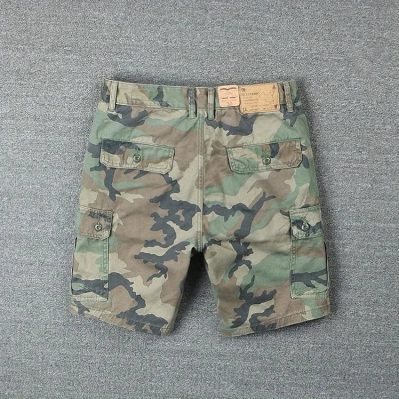 Camouflage Tooling Shorts Men's Pure Cotton Short Pants Trendy Brand Loose Straight Washed Trendy Men's Casual Cargo Short Pants