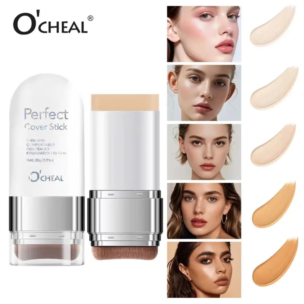 Thin and Comfortable Perfect Cover Stick Waterproof Long-lasting Concealer Foundation Stick with Brush Instant Natural