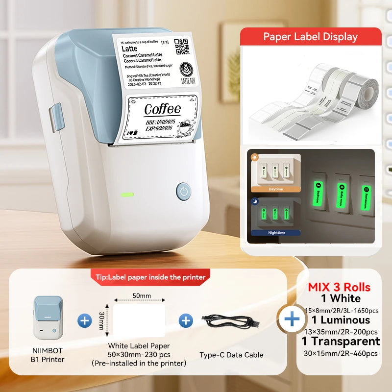Niimbot B1/B1 PRO Thermal Label Printer Wireless Self-adhesive Bluetooth Inkless Label Maker for Business Price-Tag Sticker
