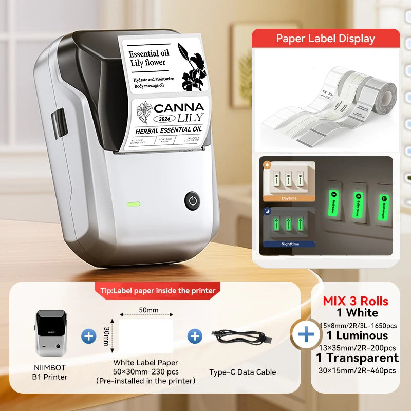 Niimbot B1/B1 PRO Thermal Label Printer Wireless Self-adhesive Bluetooth Inkless Label Maker for Business Price-Tag Sticker