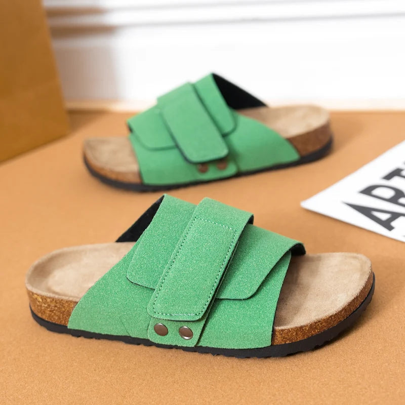 Men Women Clogs Suede Leather Cork Slippers Comfort Footbed Adjustable Open Shoes Slide Sandals Indoor Home Outdoor for Couples