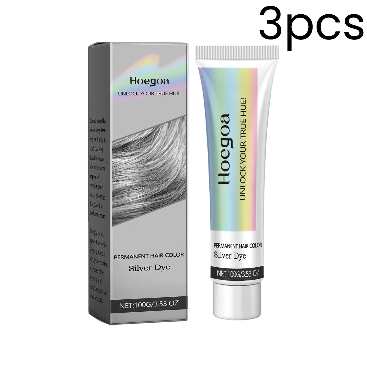Hoegoa Silver Hair Dye Fashion Look Accurate Color Long Lasting Easy Apply Gentle Ingredients Nourishing Hair Color Cream 100g