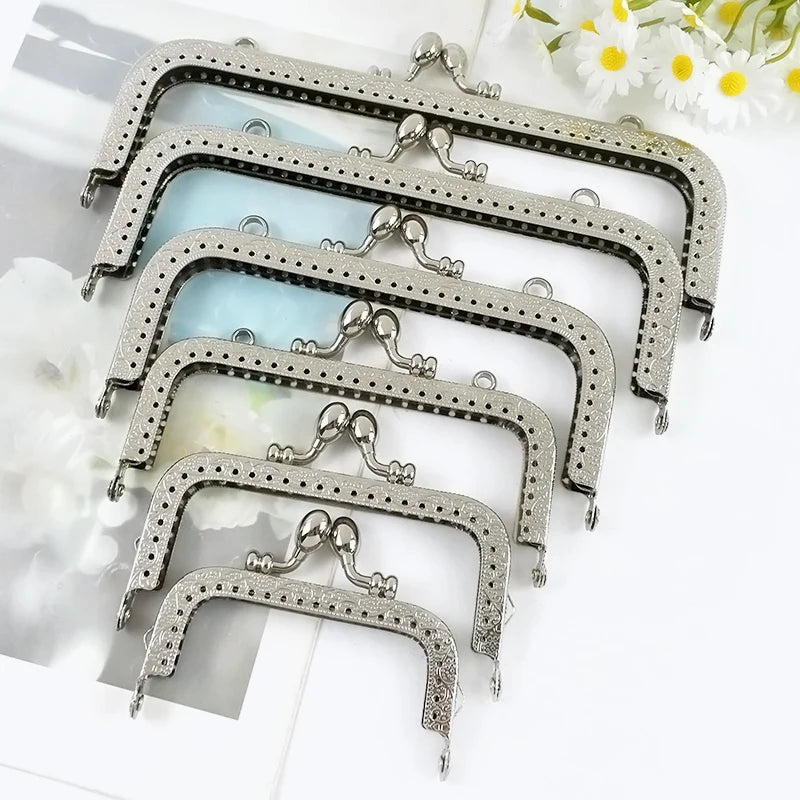1/2/5Pcs Silver Embossed Metal Purse Frame Kiss Clasp 8.5-20cm Bag Handle for Handbag Wallet WovenBag DIY Handmade Accessories