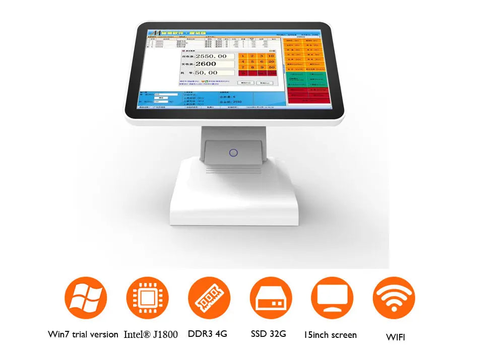 HSPOS 15 Inch All In One Touch Screen POS Cash Register I3 I5 Win 10 System POS Machine with VFD Customer Display