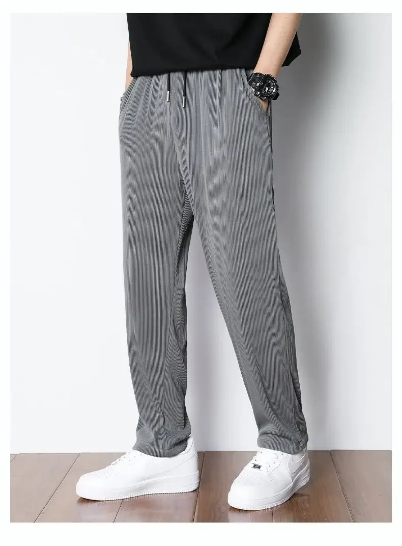 Summer White Casual Pants Men's Ice Silk Pants Men's Drape Floor Mop Pants Korean Straight Loose Wide Leg Long Pants