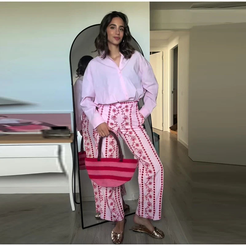 Hollow out Embroidery Long Pants Woman High Waist Flower Loose Straight Versatile Trousers Casual Street Lady New Fashion Pants