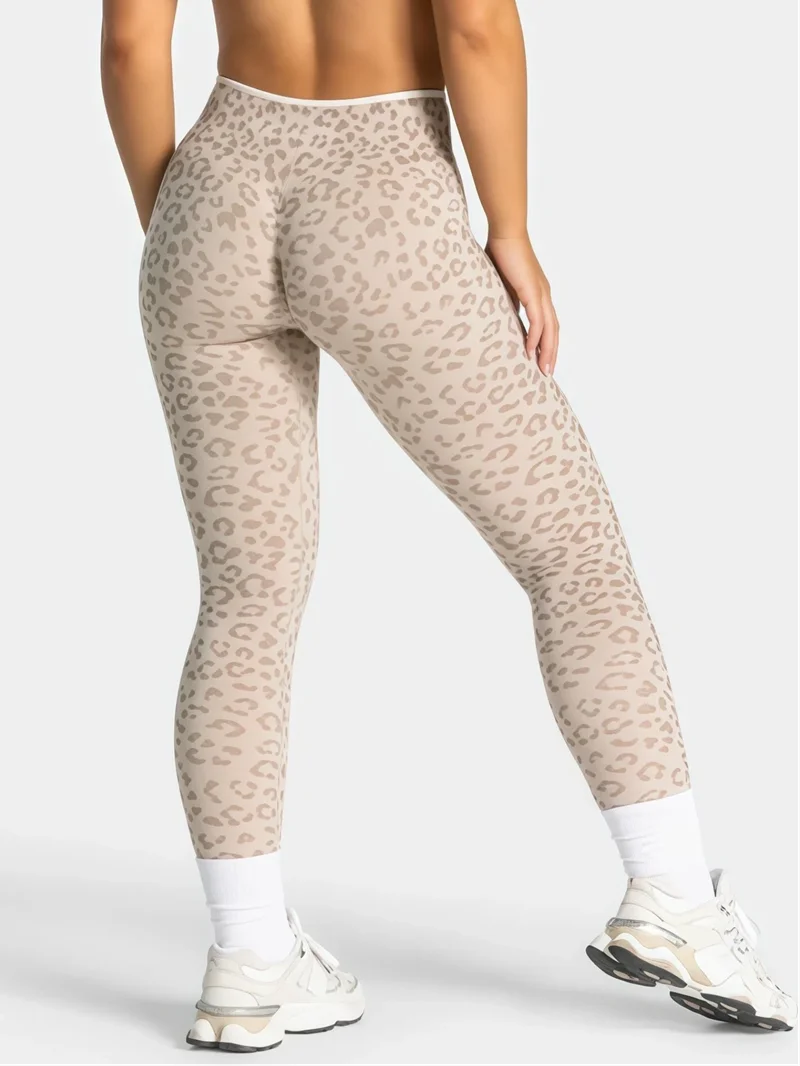 HISTELLO Seamless Sports Pants Leopard Print High Waist Scrunch Hip Shaping Elastic Tummy Fit Running Fitness Yoga Leggings