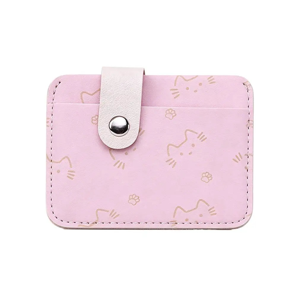 Cute Cat Print Card Holder Wallet for Women Girls Fashion PU Leather Money Bags Mini Slim Coin Purse Portable Daily Gift