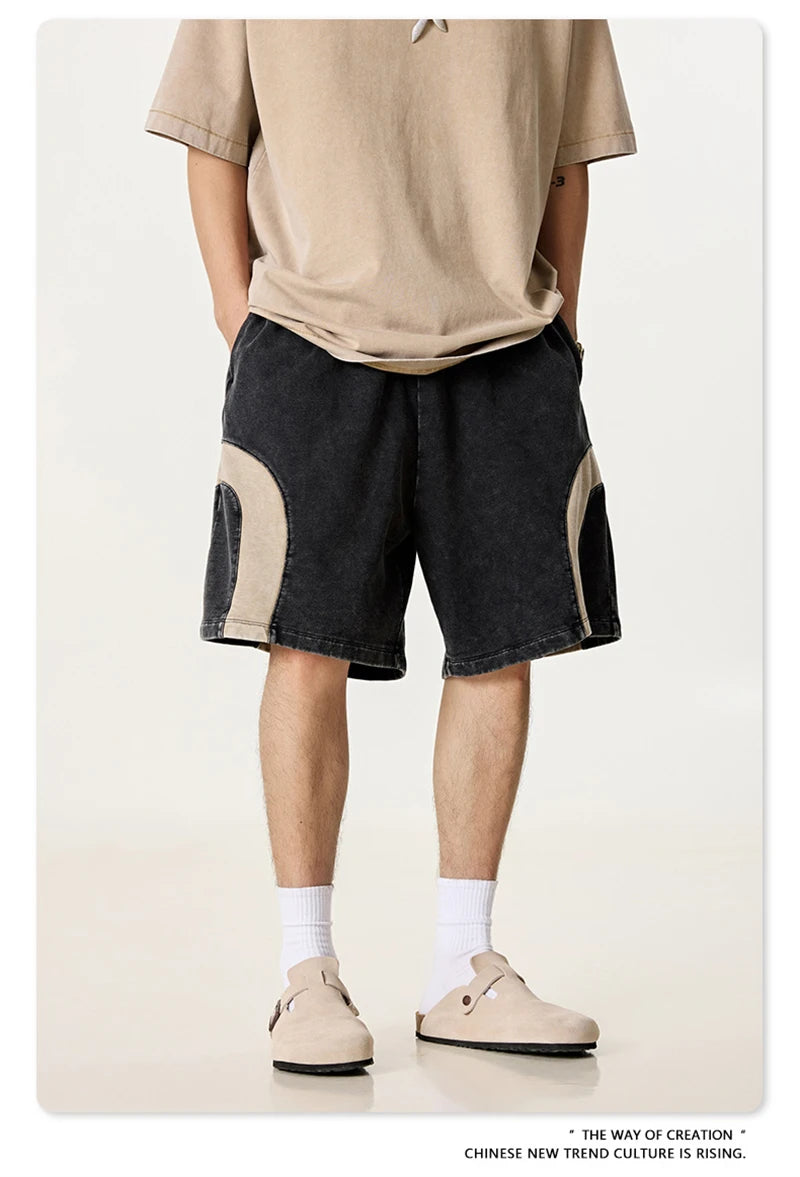 ZODF 2025 Summer Patchwork Washed Cotton Shorts For Men Unisex Retro Y2K High Street Distressed 330gsm Shorts Streetwears HY1057