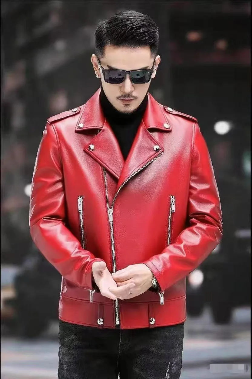 New Fashion Autumn Winter Men Solid Color Long Sleeve Zipper Slim Simple Trendy Faux Leather Coats Male Streetwear Top Clothes