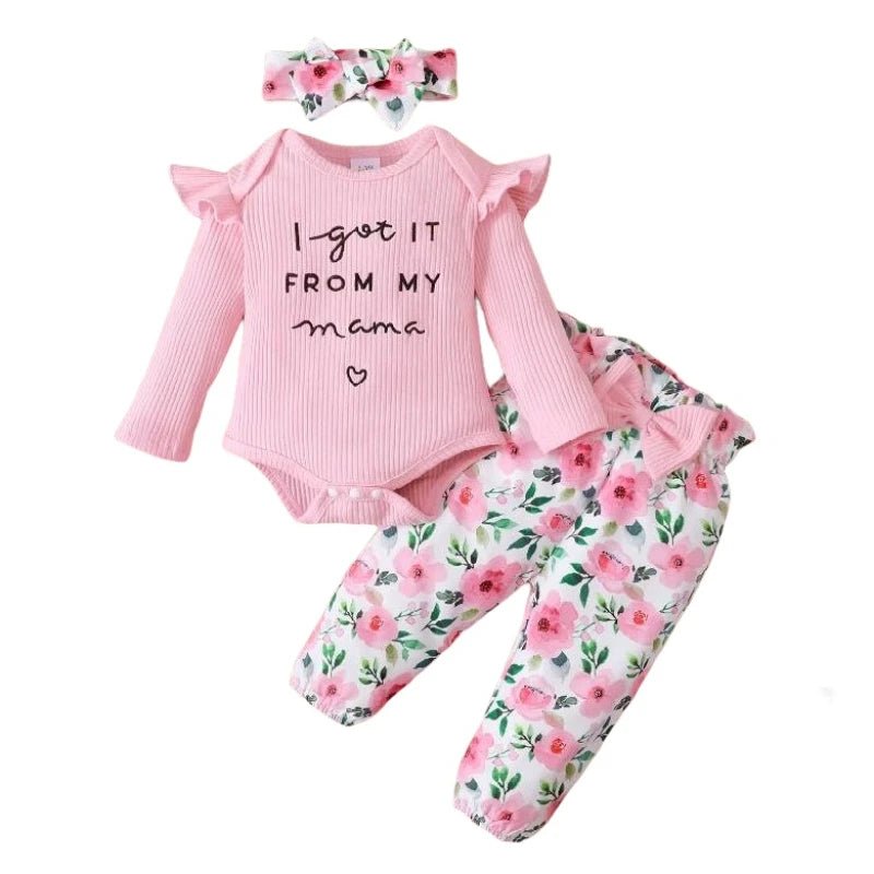 0 - 18M Baby Girl Pink Clothes Set Spring&Autumn Clothing Long Sleeve Bodysuit+Floral Pants+Headband 3PCS Toddler Fashion Outfits - Beauty