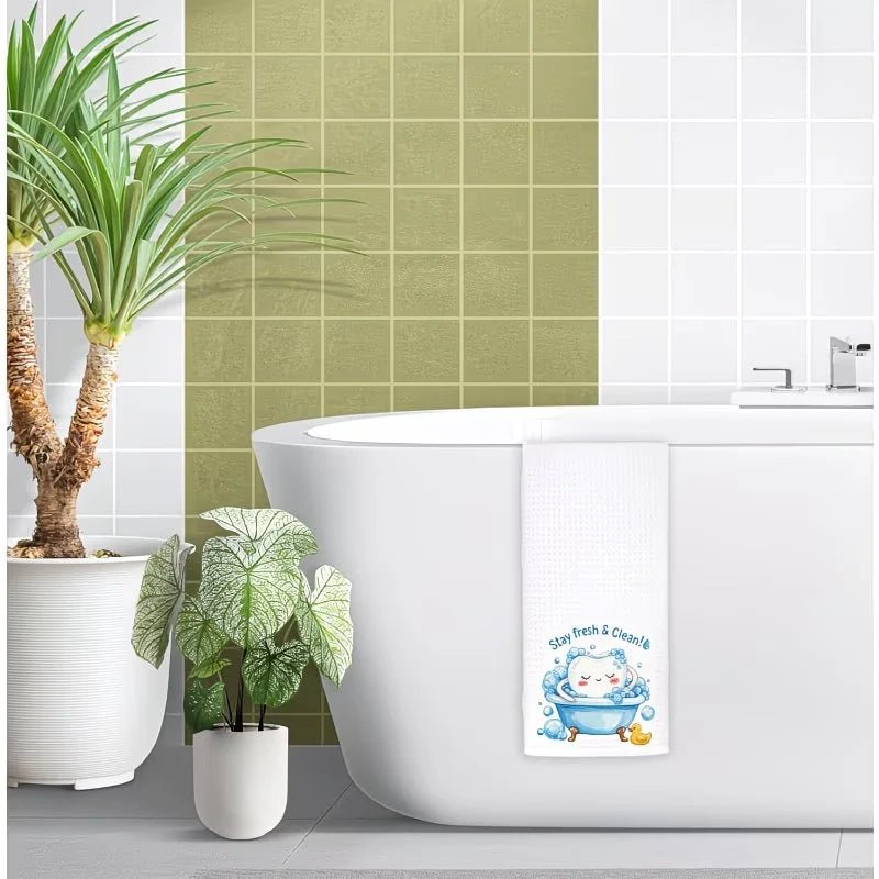 1 Piece "Keep It Fresh and Clean" Kitchen Towel with Cartoon Tooth Print, Dish Towel, Hand Towel, Kitchen Decorative Towel, Neighbor Gift, Sweet Housewarming Gift for Friends, Mom Gift, Friend Birthday Gift - Beauty