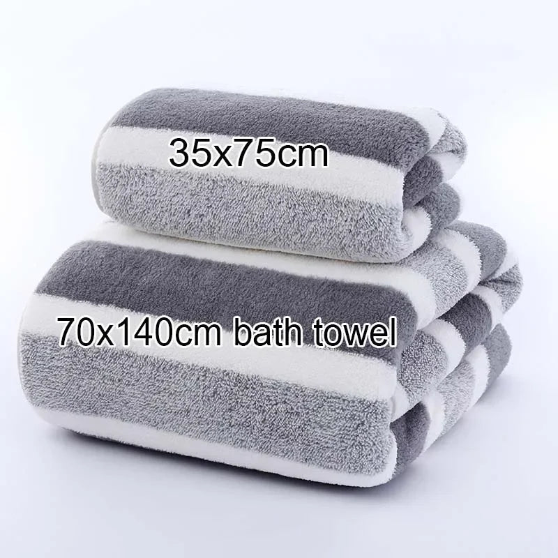 1 Set Striped Face Towel 35x75cm for Bathroom and Soft and Absorbent Quick - Drying Experience Microfiber Bath Towel 70x140cm - Beauty