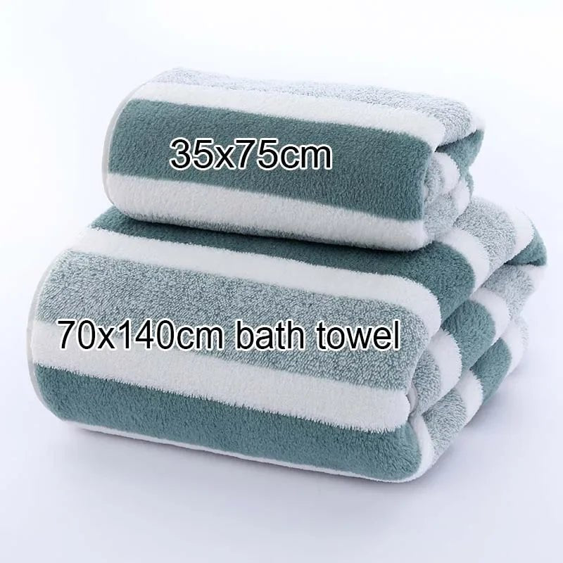 1 Set Striped Face Towel 35x75cm for Bathroom and Soft and Absorbent Quick - Drying Experience Microfiber Bath Towel 70x140cm - Beauty