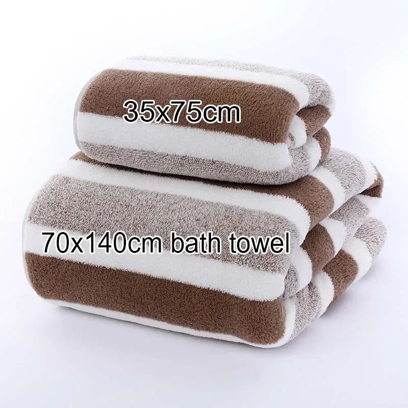 1 Set Striped Face Towel 35x75cm for Bathroom and Soft and Absorbent Quick - Drying Experience Microfiber Bath Towel 70x140cm - Beauty