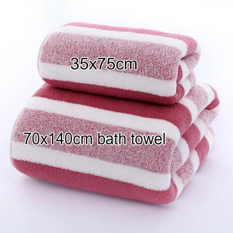 1 Set Striped Face Towel 35x75cm for Bathroom and Soft and Absorbent Quick - Drying Experience Microfiber Bath Towel 70x140cm - Beauty