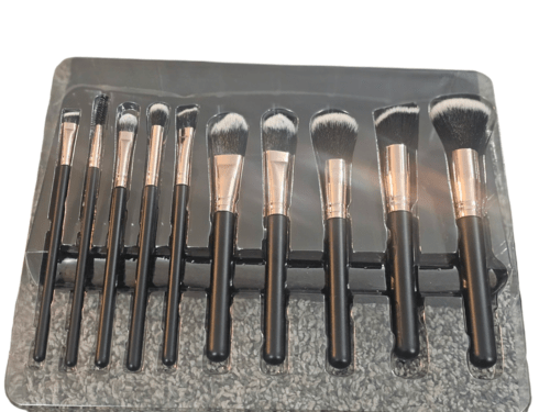 10 - Pack Black Handle and Rose Gold Makeup Applicator Brush Beauty Set - Beauty