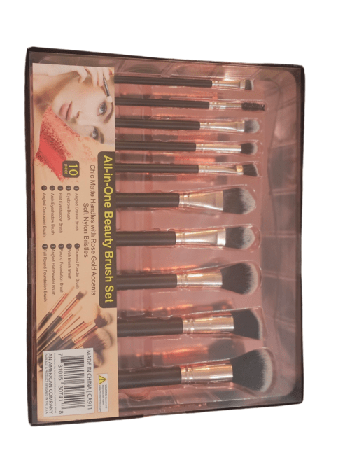 10 - Pack Black Handle and Rose Gold Makeup Applicator Brush Beauty Set - Beauty