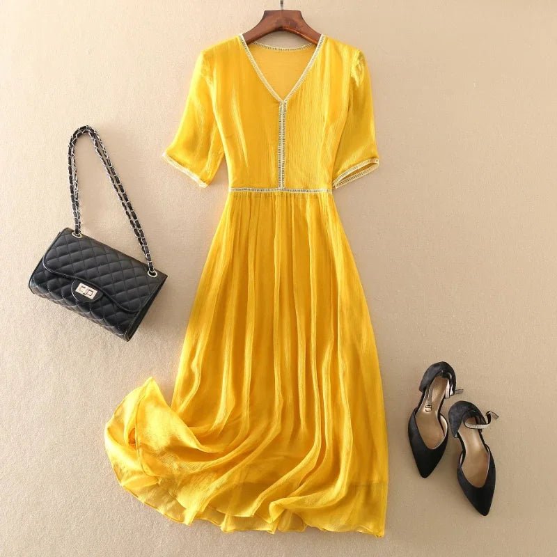 100% Real Silk Summer Dress Women Elegant Red Dresses For Women Clothing Office Lady Holiday Beach Dress Vestido De Mujer Zm274 - Beauty