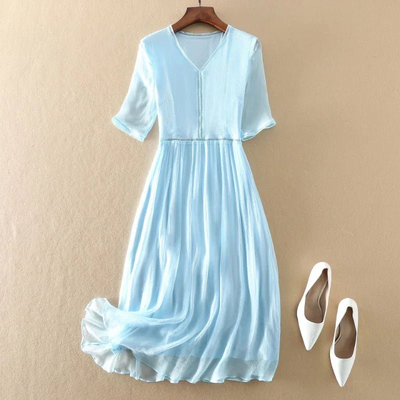 100% Real Silk Summer Dress Women Elegant Red Dresses For Women Clothing Office Lady Holiday Beach Dress Vestido De Mujer Zm274 - Beauty