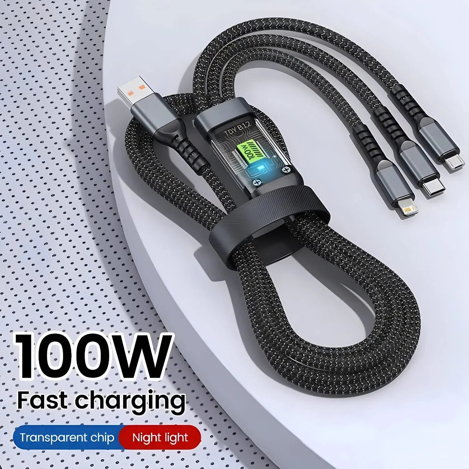 100W Fast Charging Cable Multi Charger Cable Nylon Braided Multiple USB Universal 3 in 1 Charging Cord Adapter with Type - C Micro - Beauty