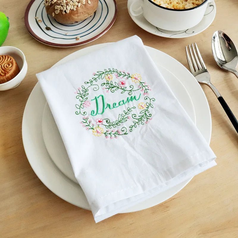1Pc 45x65cm Cotton White Flower Embroidered Towel Table Napkin Kitchen Dishcloth Wedding Party Decor Gift - Beauty