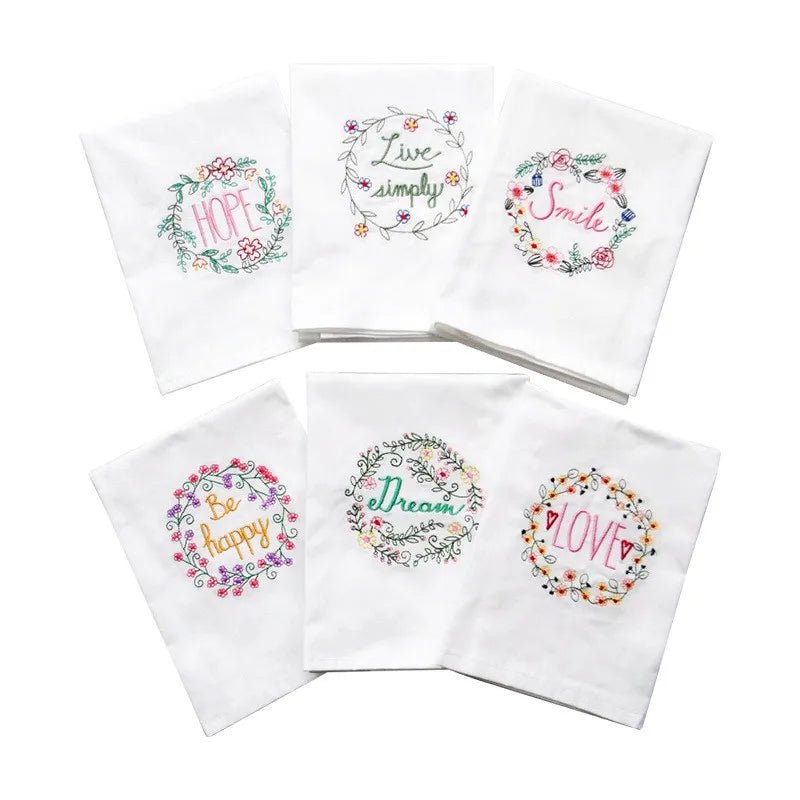 1Pc 45x65cm Cotton White Flower Embroidered Towel Table Napkin Kitchen Dishcloth Wedding Party Decor Gift - Beauty