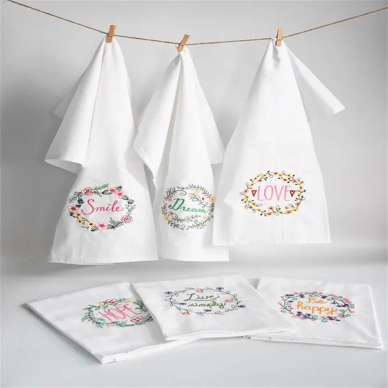 1Pc 45x65cm Cotton White Flower Embroidered Towel Table Napkin Kitchen Dishcloth Wedding Party Decor Gift - Beauty